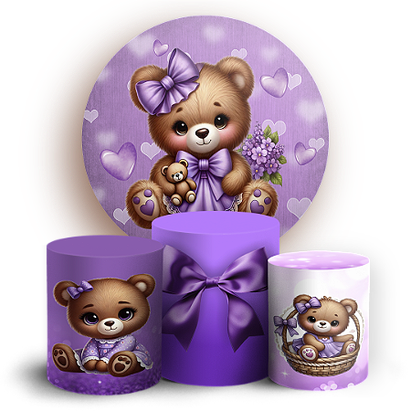 Capas Painel Redondo e Trio Cilindro Sublimado - Ursinha Roxa