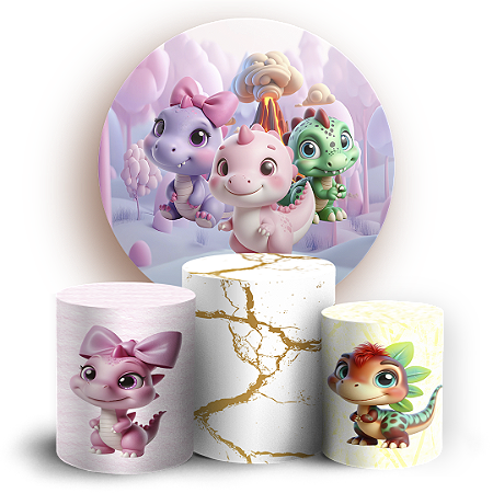 Capas Painel Redondo e Trio Cilindro Sublimado - Dinossauro