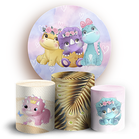 Capas Painel Redondo e Trio Cilindro Sublimado - Dinossauro