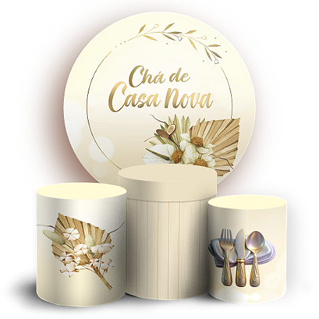 Capas Painel Redondo e Trio Cilindro Sublimado - Chá De Casa Nova