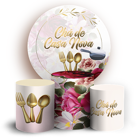 Capas Painel Redondo e Trio Cilindro Sublimado - Chá De Casa Nova