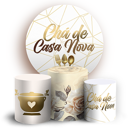 Capas Painel Redondo e Trio Cilindro Sublimado - Chá De Casa Nova