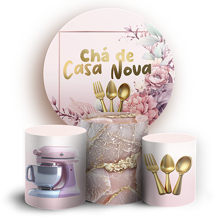 Capas Painel Redondo e Trio Cilindro Sublimado - Chá De Casa Nova