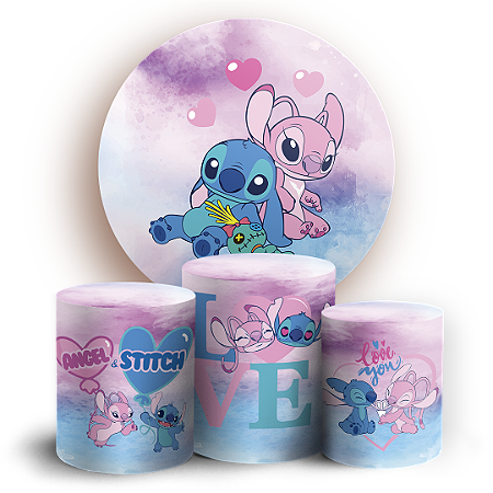 Capas Painel Redondo e Trio Cilindro Sublimado - Lilo Stitch Angel