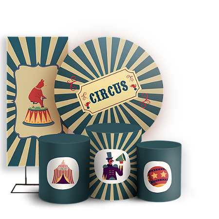 Capas Painel Redondo Trio Cilindro e Faixa Lateral Sublimado - Circo