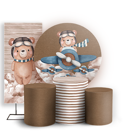 Capas Painel Redondo Trio Cilindro e Faixa Lateral Sublimado - Ursinho Aviador