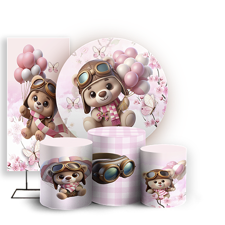 Capas Painel Redondo Trio Cilindro e Faixa Lateral Sublimado - Ursinho Baloeiro