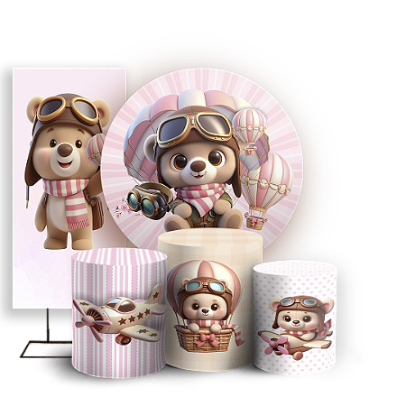 Capas Painel Redondo Trio Cilindro e Faixa Lateral Sublimado - Ursinho Baloeiro