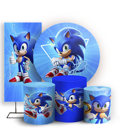 Capas Painel Redondo Trio Cilindro e Faixa Lateral Sublimado - Sonic