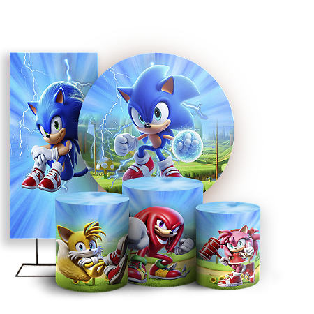 Capas Painel Redondo Trio Cilindro e Faixa Lateral Sublimado - Sonic