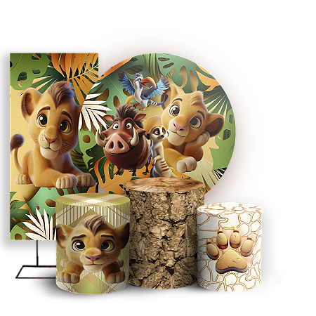 Capas Painel Redondo Trio Cilindro e Faixa Lateral Sublimado - Rei Leão