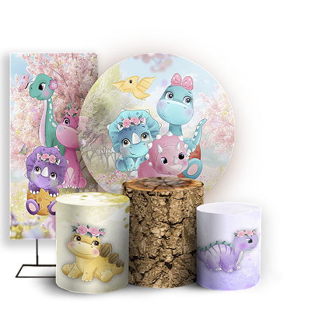 Capas Painel Redondo Trio Cilindro e Faixa Lateral Sublimado - Dinossauro