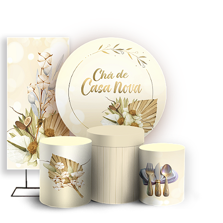 Capas Painel Redondo Trio Cilindro e Faixa Lateral Sublimado - Chá De Casa Nova