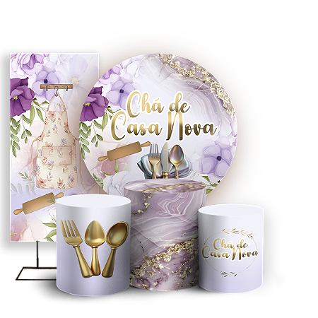 Capas Painel Redondo Trio Cilindro e Faixa Lateral Sublimado - Chá De Casa Nova