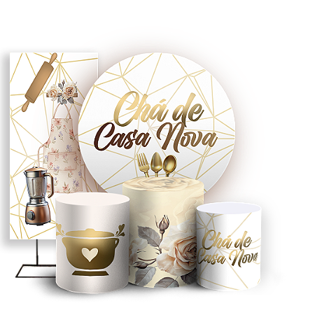 Capas Painel Redondo Trio Cilindro e Faixa Lateral Sublimado - Chá De Casa Nova