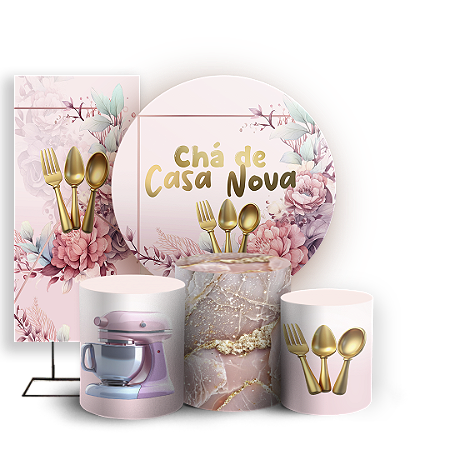 Capas Painel Redondo Trio Cilindro e Faixa Lateral Sublimado - Chá De Casa Nova