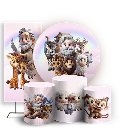 Capas Painel Redondo Trio Cilindro e Faixa Lateral Sublimado - Arca De Noé