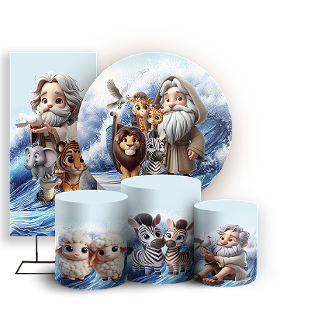 Capas Painel Redondo Trio Cilindro e Faixa Lateral Sublimado - Arca De Noé