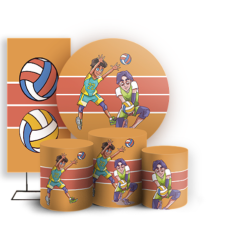 Capas Painel Redondo Trio Cilindro e Faixa Lateral Sublimado - Volei