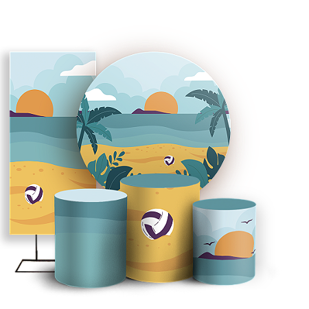 Capas Painel Redondo Trio Cilindro e Faixa Lateral Sublimado - Volei