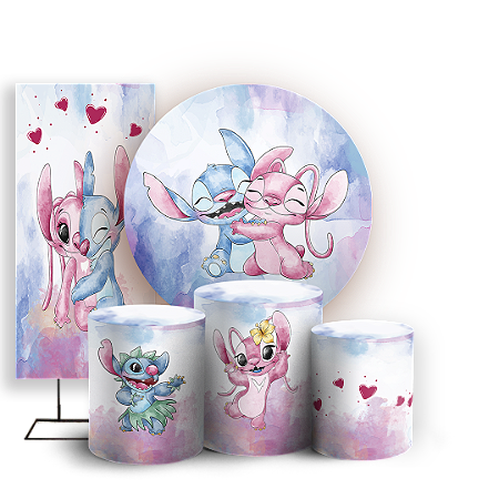 Capas Painel Redondo Trio Cilindro e Faixa Lateral Sublimado - Lilo Stitch Angel