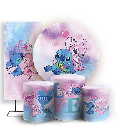 Capas Painel Redondo Trio Cilindro e Faixa Lateral Sublimado - Lilo Stitch Angel