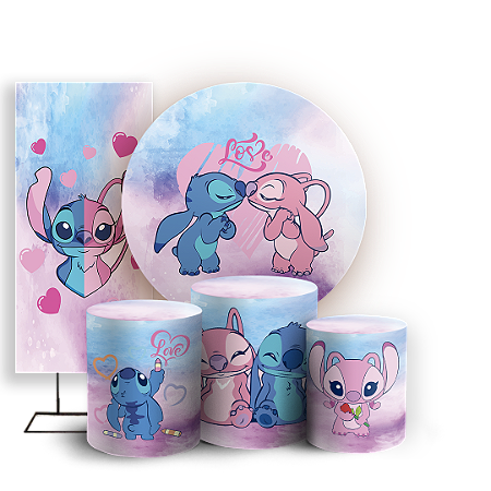 Capas Painel Redondo Trio Cilindro e Faixa Lateral Sublimado - Lilo Stitch Angel