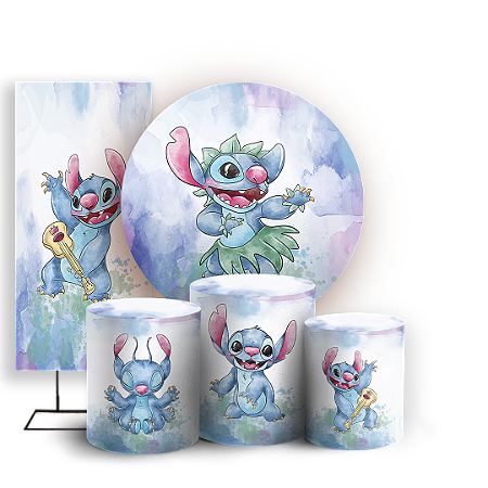 Capas Painel Redondo Trio Cilindro e Faixa Lateral Sublimado - Lilo Stitch Angel