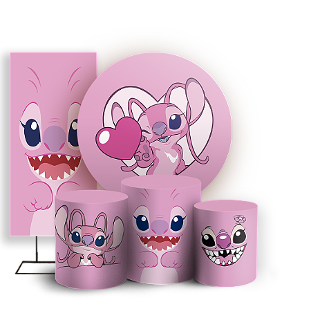 Capas Painel Redondo Trio Cilindro e Faixa Lateral Sublimado - Lilo Stitch Angel