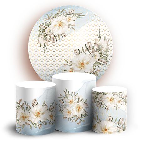 Capas Painel Redondo e Trio Cilindro Sublimado - Floral