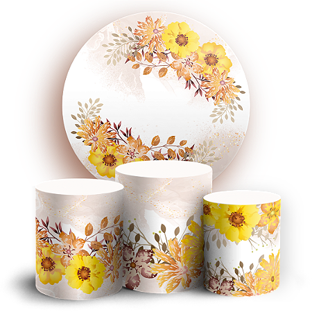 Capas Painel Redondo e Trio Cilindro Sublimado - Floral