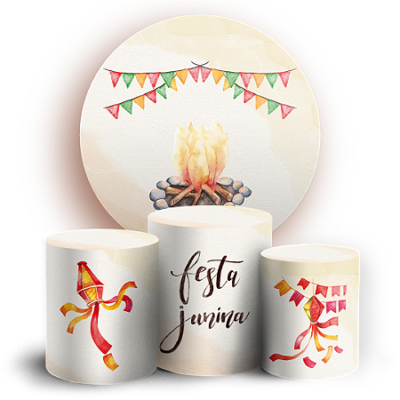 Capas Painel Redondo e Trio Cilindro Sublimado - Festa Junina