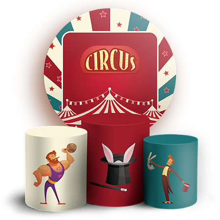 Capas Painel Redondo e Trio Cilindro Sublimado - Circo
