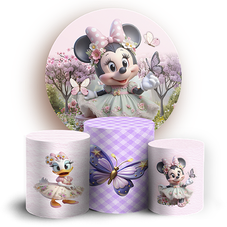 Capas Painel Redondo e Trio Cilindro Sublimado - Minnie Jardim