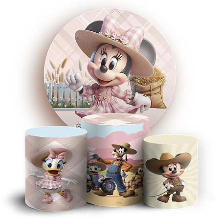 Capas Painel Redondo e Trio Cilindro Sublimado - Minnie Fazendinha
