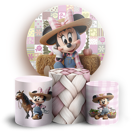 Capas Painel Redondo e Trio Cilindro Sublimado - Minnie Fazendinha