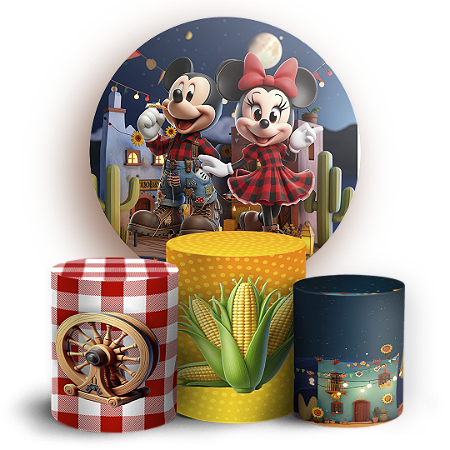 Capas Painel Redondo e Trio Cilindro Sublimado - Minnie Fazendinha