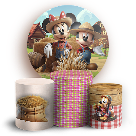 Capas Painel Redondo e Trio Cilindro Sublimado - Mickey Fazendinha