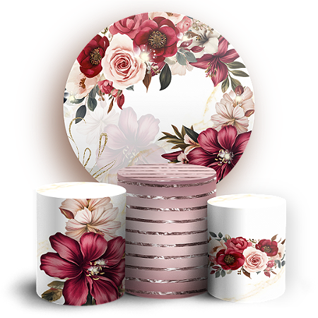 Capas Painel Redondo e Trio Cilindro Sublimado - Floral