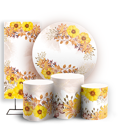 Capas Painel Redondo Trio Cilindro e Faixa Lateral Sublimado - Floral