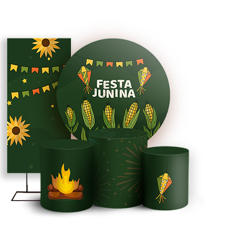 Capas Painel Redondo Trio Cilindro e Faixa Lateral Sublimado - Festa Junina