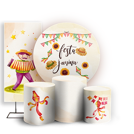 Capas Painel Redondo Trio Cilindro e Faixa Lateral Sublimado - Festa Junina