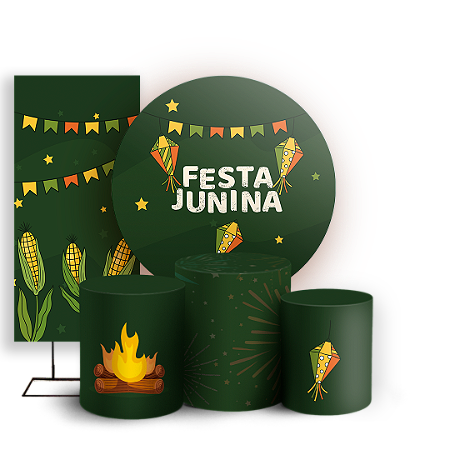 Capas Painel Redondo Trio Cilindro e Faixa Lateral Sublimado - Festa Junina