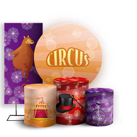 Capas Painel Redondo Trio Cilindro e Faixa Lateral Sublimado - Circo