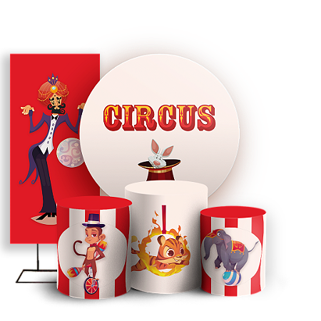 Capas Painel Redondo Trio Cilindro e Faixa Lateral Sublimado - Circo