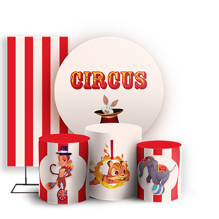 Capas Painel Redondo Trio Cilindro e Faixa Lateral Sublimado - Circo