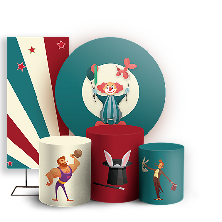 Capas Painel Redondo Trio Cilindro e Faixa Lateral Sublimado - Circo