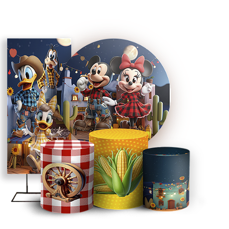 Capas Painel Redondo Trio Cilindro e Faixa Lateral Sublimado - Minnie Fazendinha
