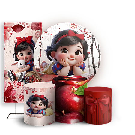 Capas Painel Redondo Trio Cilindro e Faixa Lateral Sublimado - Branca De Neve