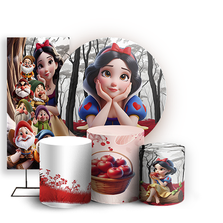 Capas Painel Redondo Trio Cilindro e Faixa Lateral Sublimado - Branca De Neve